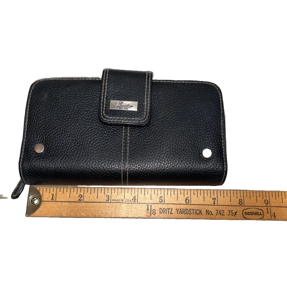 Buxton Westcott Women's Black Leather Organizer Clutch Wallet Zip Around Tab